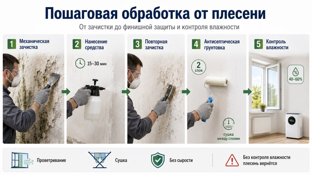 Пошаговая инструкция обработки: от механической зачистки до финишного нанесения и контроля влажности